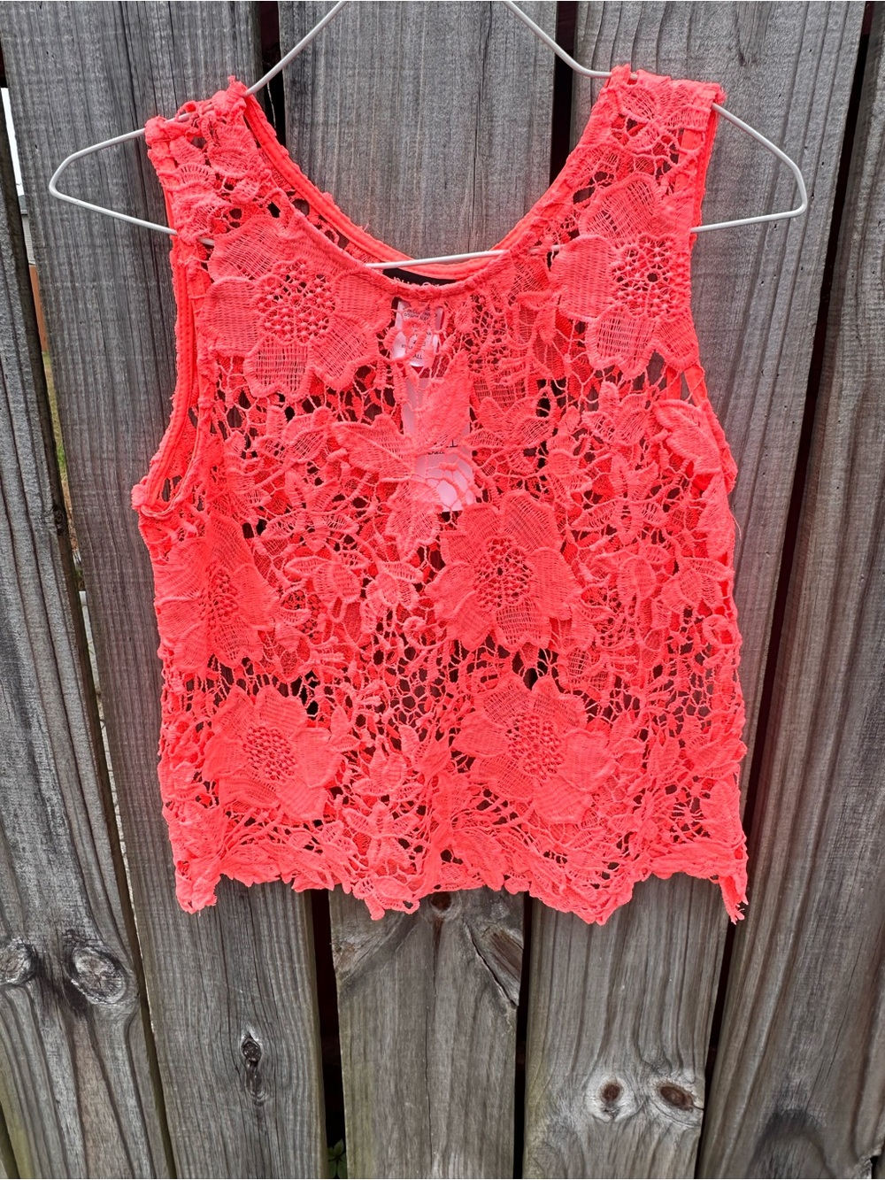 Rue21 Neon Coral Floral Crochet Lace Tank Top